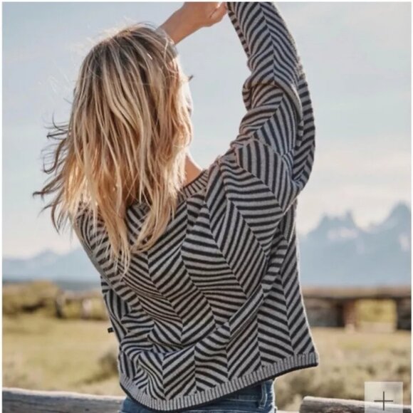 Garnet Hill Sweater S Pima Cotton Baby Alpaca Chevron Slouchy Drop Shoulder - Picture 2 of 12